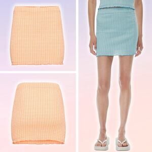 WILFRED Aritzia Reunion Seersucker High-Waisted Tube Skirt Size Medium Orange